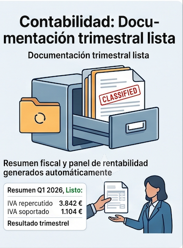 Contabilidad: documentación trimestral lista para tu gestoría, con resumen de IVA repercutido y soportado